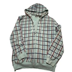 Vintage Nomis Hoodie Mens Large Teal Blue Rust Plaid Snowboard Street Wear